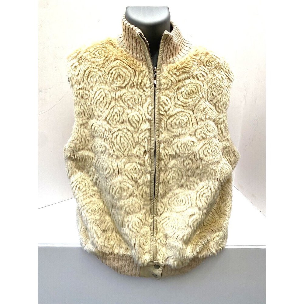 Vintage International Faux Fur Design Full-Zip Sweater Vest Cream Women's 1X